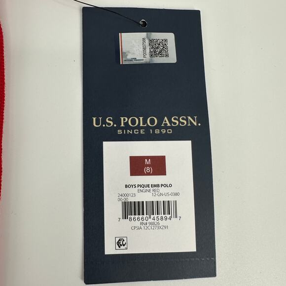 U.S. Polo Assn. Boys Embroidered Logo Red Short Sleeve Polo Shirt New Medium 8 - Picture 6 of 8